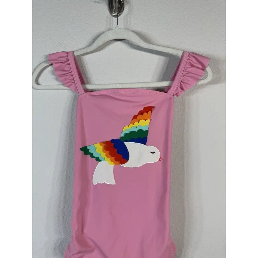 Hanna Andersson Pink 3D Tropical Bird Criss Cross One Piece Swimsuit Girls 14-16